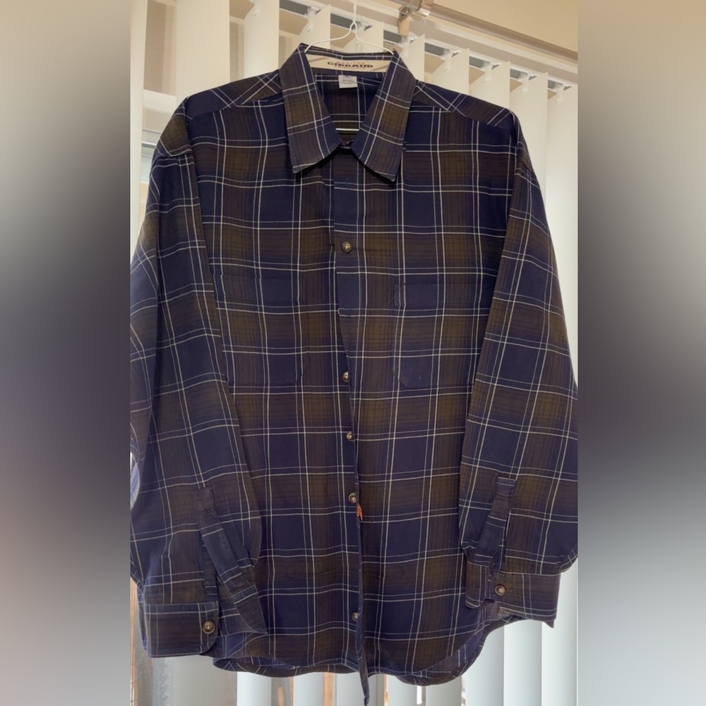 Gibraud Men's Blue and olive Plaid Shirt